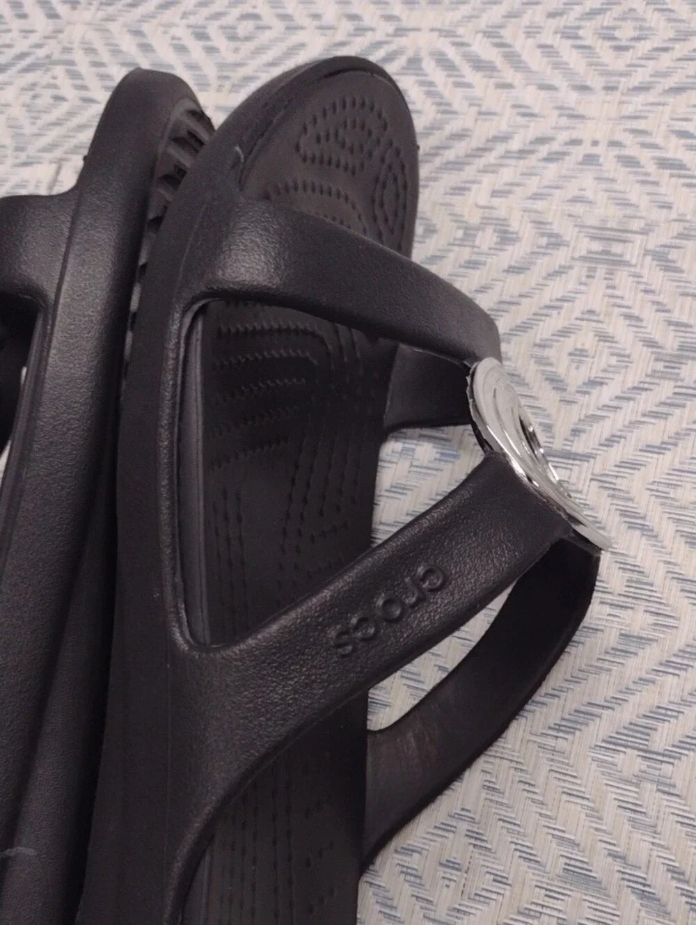 CROCS Black Slide Sandals with Silver Ring Detail